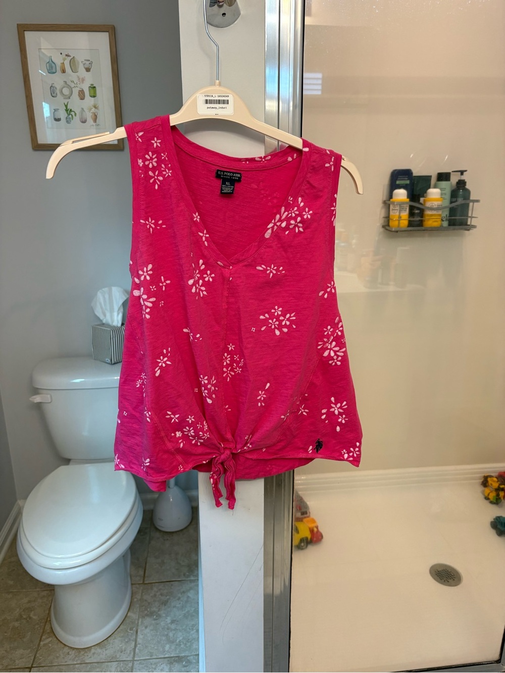 U.S. Polo Assn Women's XL Pink Floral Tie Front Tank Top Sleeveless Cotton